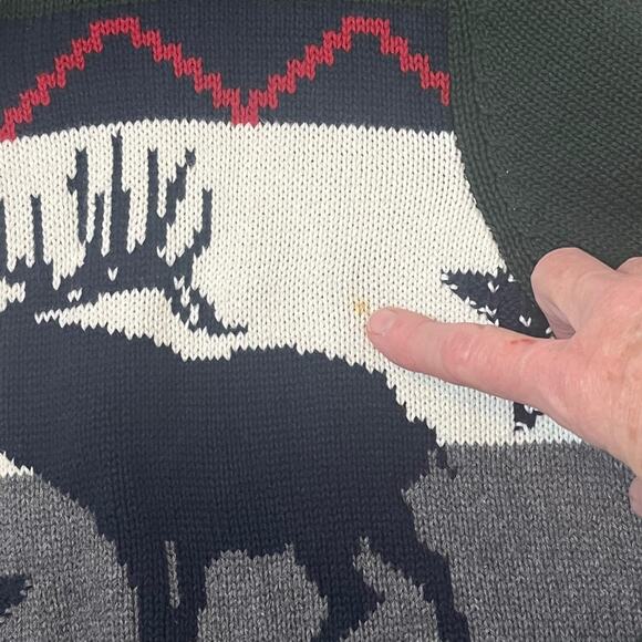 Dockers Holiday Dad Sweater Mens Medium Green Cotton Knit Moose Elk Snowflake - Picture 9 of 9